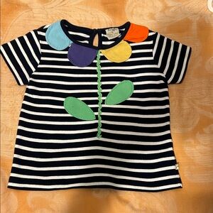 Frugi Organic Cotton Navy Striped Girl Tee with Bloom Collar